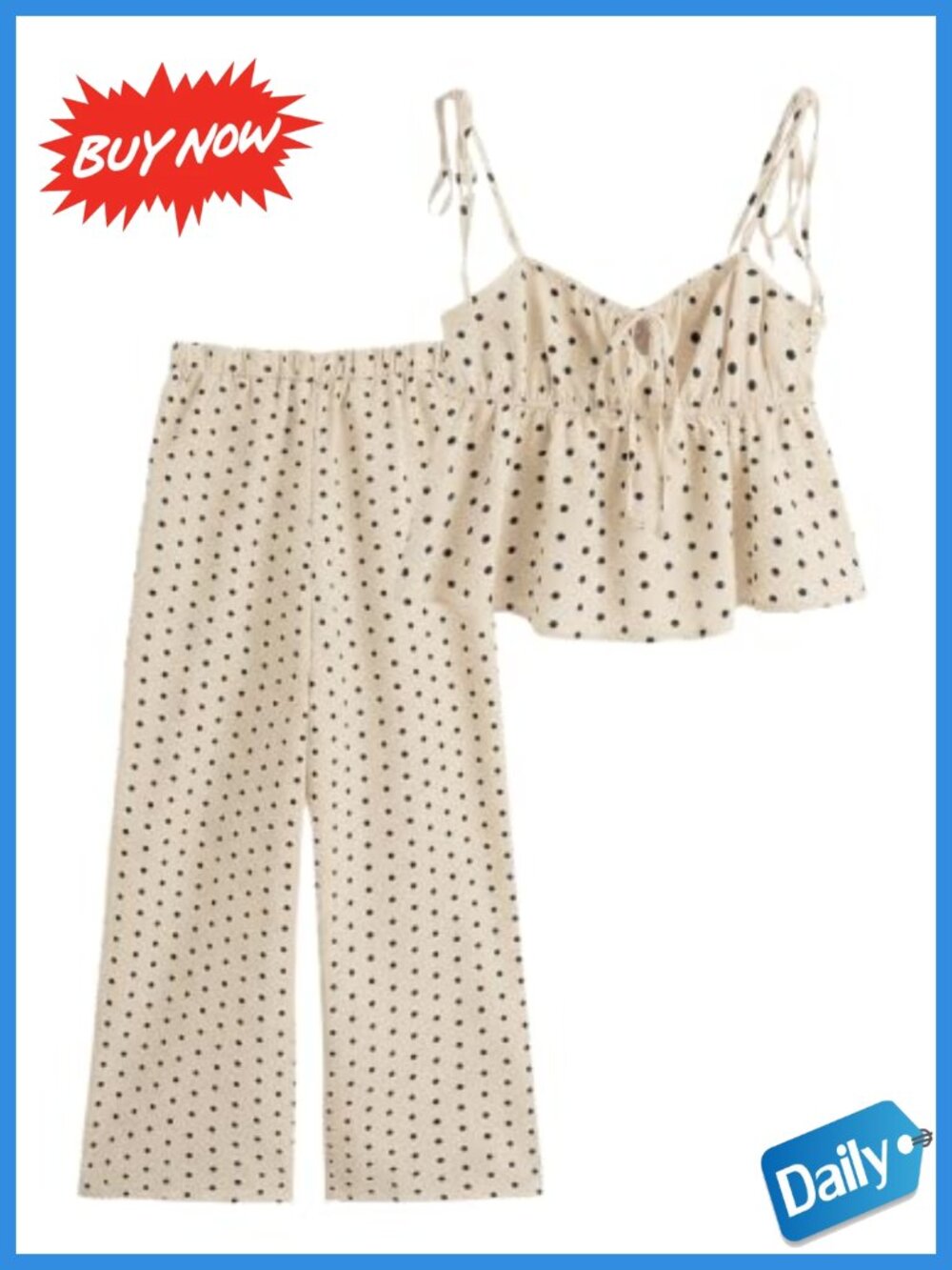 Women's 2 Piece Polka Dots Matching Set Sleeveless Babydoll Top & Pants